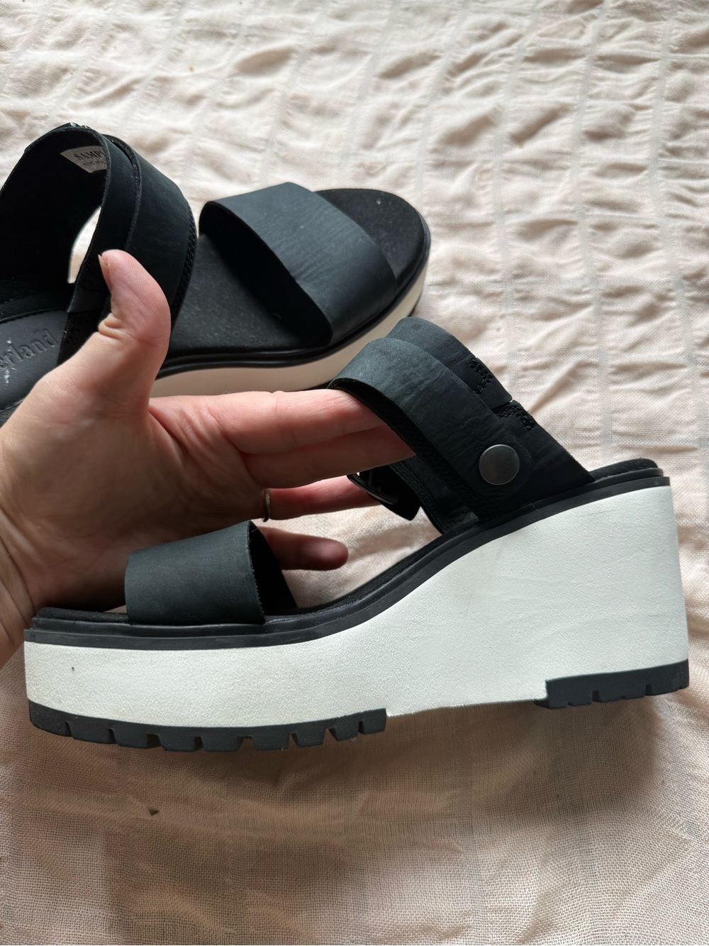 Timberland Black Platform Wedge Sandals with White Sole - Picture 5 of 9